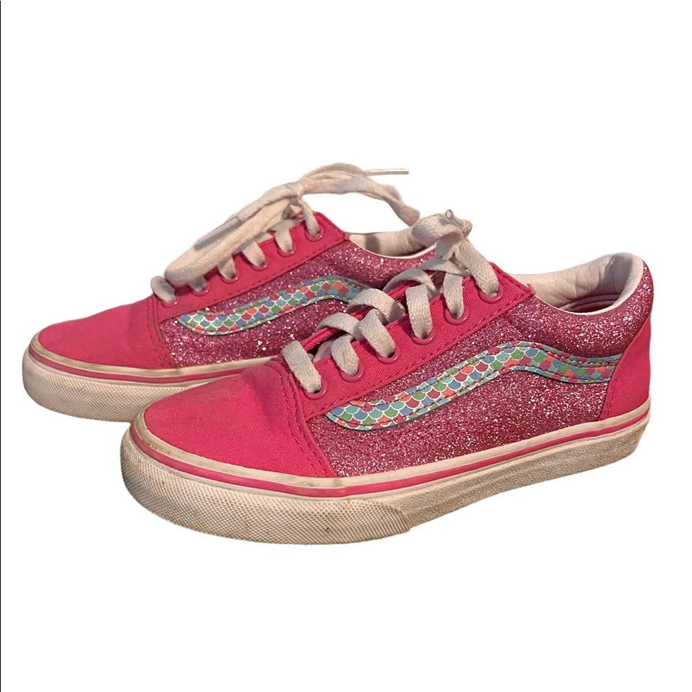 VANS, hot pink with mermaid design and glitter, girls size 1.5